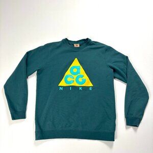 Nike ACG Mens Puff Print Logo Crewneck Sweatshirt Teal Sz L Back Grid Pocket